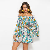 Sunflower Print Swing Loose Summer Hawaii Dress Women Long Flare Sleeve