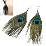 Fashion BOHO Style Peacock Earrings Feather Shiny