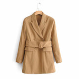 Khaki Double Breasted High Waist Office Lady