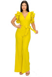 Ruffle Shoulder Jumpsuit with Belt