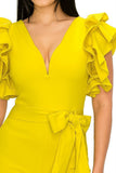 Ruffle Shoulder Jumpsuit with Belt