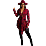 ANJAMANOR Fashion Plaid Print Button Up Long Sleeve Shirt Dress Fall Clothes for Women Sexy Casual Short Dresses D30-DD32