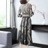 Autumn new mesh round neck seven-point sleeve stitching autumn and winter dress female