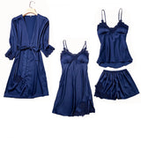 Satin Lace Pajamas Set Women Strap Top Pants Sleepwear Sleep Suit Spring