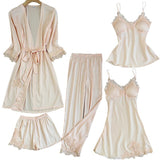 Satin Lace Pajamas Set Women Strap Top Pants Sleepwear Sleep Suit Spring