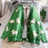 Autumn Winter Knitted Cardigan Cute Cartoon Print V Neck Women Sweater Coat Korean Style Cardigan Sweater For Women