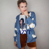 Autumn Winter Knitted Cardigan Cute Cartoon Print V Neck Women Sweater Coat Korean Style Cardigan Sweater For Women