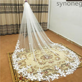 Real Photo 3m One Layer Wedding Veil With Comb White Lace Edge Bridal Veils Ivory Appliqued Cathedral Wedding Veil
