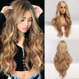 Blonde Unicorn Long Blonde Synthetic Wig for Black White Women Daily Use Middle Part Hair Wigs Water Wave Heat Resistant Fiber