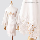 Summer Lace Sleepwear for Bride & Bridesmaid Wedding Robe Gown Solid Embroidery Kimono Bathrobe