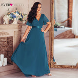 Plus Size Evening Dresses Ever Pretty EP09890 Elegant V-Neck Ruffles Chiffon Formal Evening Gown Party Dress Robe De Soiree 2020
