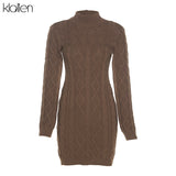 KLALIEN Simple Solid Long Sleeve Turtleneck Sweater Dress