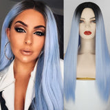 AZQUEEN Synthetic Hair Wig For Women Black Ombre Blue Long Straight 30 inch Can Be Cosplay Wigs Heat Resistant Middle Part Wigs