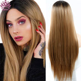 AZQUEEN Synthetic Hair Wig For Women Black Ombre Blue Long Straight 30 inch Can Be Cosplay Wigs Heat Resistant Middle Part Wigs