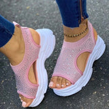 Women's Crystal Bling Wedge Comfortable Breathable Comfy Ladies Slip-on Sandal