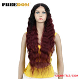 FREEDOM Synthetic Lace Wigs For Black Women 30" Dark Root Blonde Brown Long Deep Wave Wavy Ombre Cosplay Wigs Heat Resistant