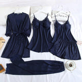 Women Robe Suit Pajamas Nighty&Satin Kimono Bathrobe Gown Nightdress Silky Lace Sleep Set Nightwear Sexy Nightgown