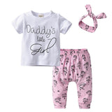 Summer Newborn Infant Baby Girl Clothes Daddy is my Hero Short Sleeve T-shirt Tops+Pants+Headband Toddler Outfits Set