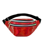 AIREEBAY Holographic Waist Bags Women Silver Fanny Pack Female Belt Bag Black Geometric Waist Packs Laser Chest Phone Pouch