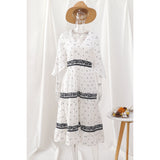Jastie French White Dress Cotton Embroidered V-neck Elegant Ladies Dress Ruffle Hem Chic Autumn Dress Retro Luxury Brand Dress
