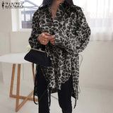 Stylish Solid Shirts Women's Asymmetrical Blouse ZANZEA Casual Lace Up Blusas Female Button Lapel Shirt Oversized Tunic