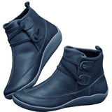 Women Retro Punk Boots Autumn Winter PU Leather Ankle Boots Flat Snow Boots Ladies Short Plush Strap Vintage Botas Mujer