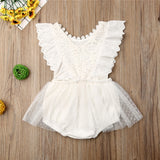 Summer Newborn Baby Girl Jumpsuits Clothes Sleeveless Solid Color White Lace Flower Ruffle Romper One-piece Outfit Sunsuit