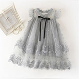 Summer  Girls Lace Cake Dress Kids Sleeveless Floral Mesh Wedding Dresses Children Clothing For Baby Girls 3 to 8 Years