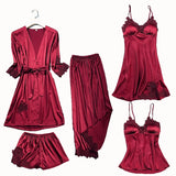 Satin Lace Pajamas Set Women Strap Top Pants Sleepwear Sleep Suit Spring