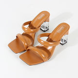 Fashion Sandals Women Summer New Comfortable Latex Tape Hollow High-heel Sandals Crystal Thick Heels Party Slippers 8.5CM