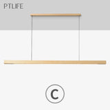 Nordic Wood Pendant Lights LED Modern Pendant Lamps for Dining Living Room Kitchen Office Shop Bar Cafe Long Strip Hanging Lamp