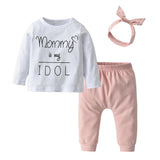 3Pcs Newborn Baby Girls Clothes Set Letter You Make Me Smile Long Sleeve Tops Casual Pants and Headband Infant Clothing Outfits