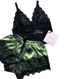 2PCS Women Underwear Sexy Silk Satin Lingerie Pajamas Crop Tops Bra+Shorts Sets Sexy Female V-Neck Sleeveless Nightwear