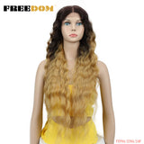 FREEDOM Synthetic Lace Wigs For Black Women 30" Dark Root Blonde Brown Long Deep Wave Wavy Ombre Cosplay Wigs Heat Resistant