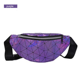 AIREEBAY Holographic Waist Bags Women Silver Fanny Pack Female Belt Bag Black Geometric Waist Packs Laser Chest Phone Pouch
