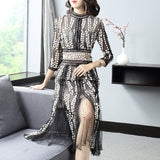 Autumn new mesh round neck seven-point sleeve stitching autumn and winter dress female
