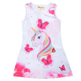 2022 Girls Dress Summer Butterfly Unicorn Print Baby Girls Dresses Party Princess Dress Sleeveless Birthday Christmas Gift Clot