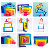 Montessori Children's Wooden Stack Balance Rainbow Blocks