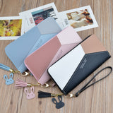 Geometric Luxury Brand Leather Wallets Women Long Zipper Coin Purses Tassel Design Clutch Wallet Female Money Credit Card Holder