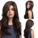 Element Heat Resistant Fiber Long Wavy Wigs with Side Bangs Synthetic Brown Mix Blonde Wigs for White/Black Women
