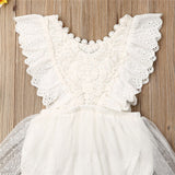 Summer Newborn Baby Girl Jumpsuits Clothes Sleeveless Solid Color White Lace Flower Ruffle Romper One-piece Outfit Sunsuit