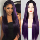 AZQUEEN Synthetic Hair Wig For Women Black Ombre Blue Long Straight 30 inch Can Be Cosplay Wigs Heat Resistant Middle Part Wigs