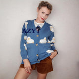 Autumn Winter Knitted Cardigan Cute Cartoon Print V Neck Women Sweater Coat Korean Style Cardigan Sweater For Women