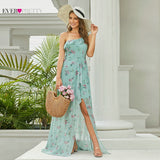 Ever-Pretty Elegant Long A-Line Off Shoulder Floral Print Chiffon