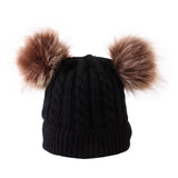 Children Winter Infant Newborn Kids Baby Wool Knitted Hat Cap Beanie With Two Double Pom Pom Beanie For Cute Boys Girl 1-3Years
