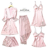 Satin Lace Pajamas Set Women Strap Top Pants Sleepwear Sleep Suit Spring