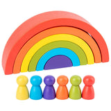 Montessori Children's Wooden Stack Balance Rainbow Blocks