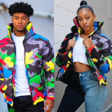 Camo Print Winter Jacket Women Festival Warm Parka Down Bubble Coat Top Warm Thick Parka Couple Wear Crop Puffer Jacket 4XL