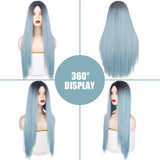 AZQUEEN Synthetic Hair Wig For Women Black Ombre Blue Long Straight 30 inch Can Be Cosplay Wigs Heat Resistant Middle Part Wigs