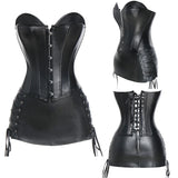 Steampunk Corset Sexy Womens Corset Dress Gothic Body Shaper Mini Skirt Dress Strapless Black Faux Leather Overbust Plus Size